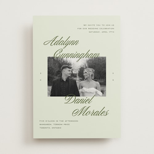 This is a lemongrass wedding invitations with standard by Sam Dubeau called swoon printing on signature in standard