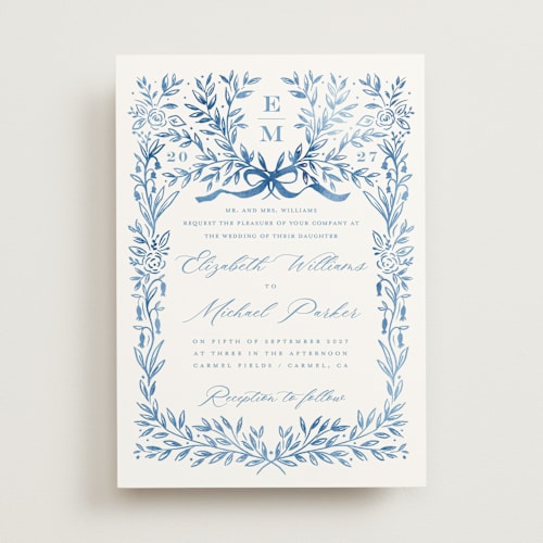 This is a cobalt wedding invitations with standard by Petra Kern called royal printing on signature in standard