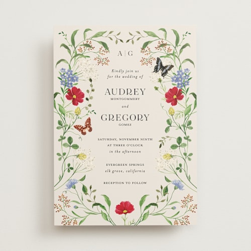 This is a elder flower wedding invitations with standard by Sarah Knight called wild meadow printing on signature in standard