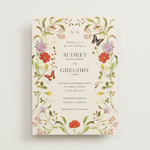 This is a poppy wedding invitations with standard by Sarah Knight called wild meadow printing on signature in standard