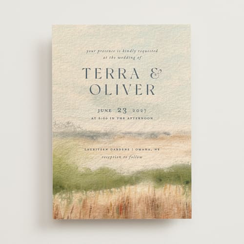 This is a meadow wedding invitations with standard by Holly Whitcomb called bluestem fields printing on signature in standard