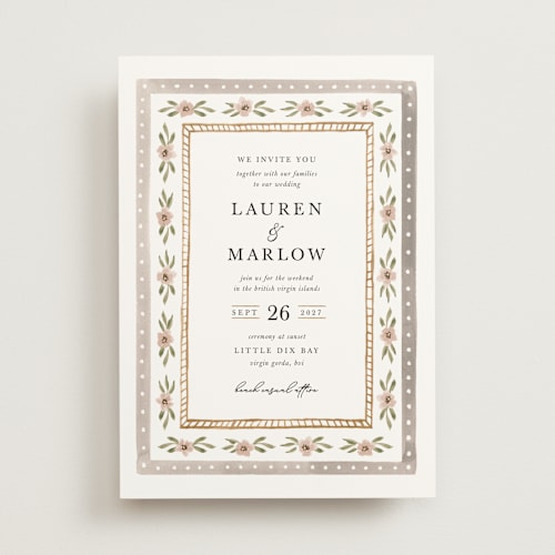 This is a sand wedding invitations with standard by leslie hamer called americana printing on signature in standard