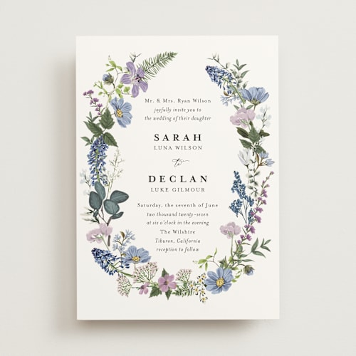 This is a lavender wedding invitations with standard by Susan Moyal called lilac bloom printing on signature in standard