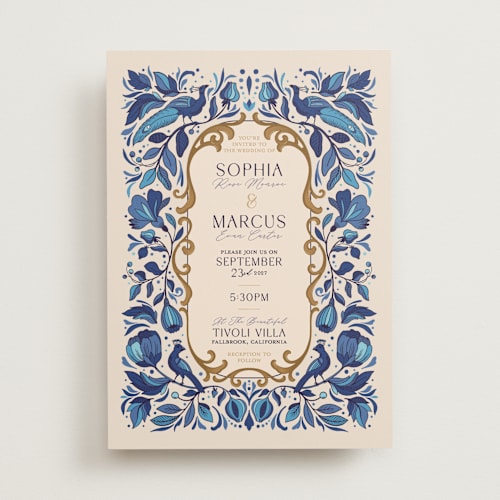 This is a cerulean wedding invitations with standard by GeekInk Design called gilded printing on signature in standard