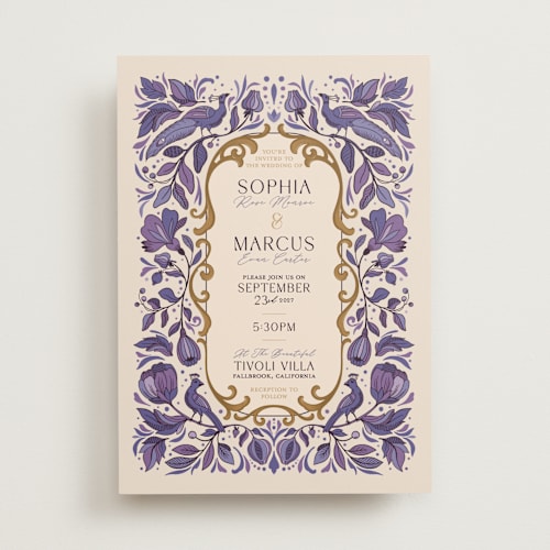 This is a orchid wedding invitations with standard by GeekInk Design called gilded printing on signature in standard