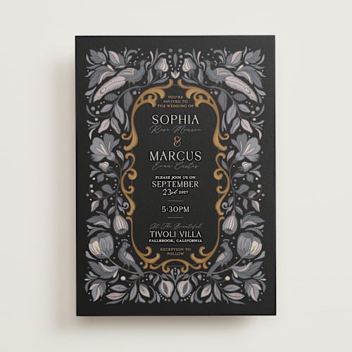 This is a midnight wedding invitations with standard by GeekInk Design called gilded printing on signature in standard