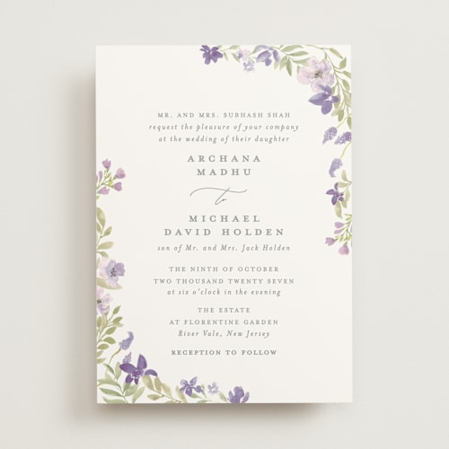 This is a mauve wedding invitations with standard by Creo Study called nilgiri printing on signature in standard