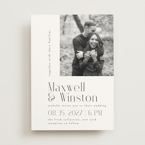 This is a tuxedo wedding invitations with standard by Ana de Sousa called wedding editorial printing on signature in standard