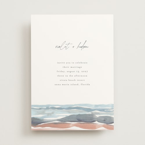 This is a beachy wedding invitations with standard by Pixel and Hank called waves printing on signature in standard