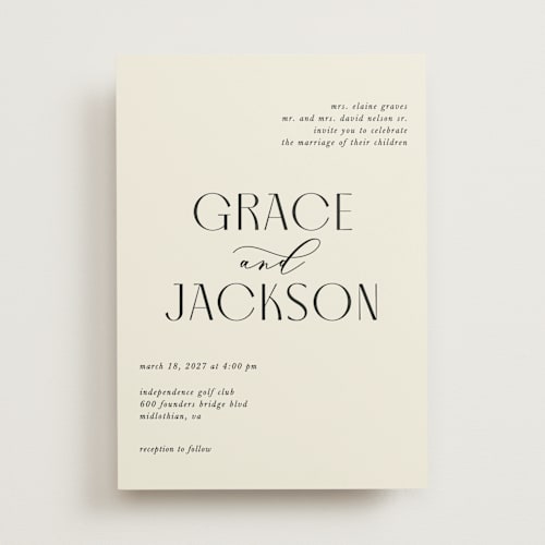 This is a ecru wedding invitations with standard by That Girl Press called commonwealth printing on signature in standard