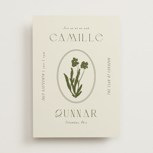 This is a lichen wedding invitations with standard by Alaina Cherup called la graine printing on signature in standard