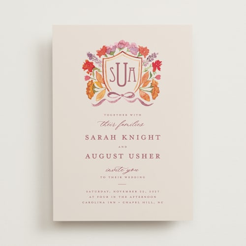 This is a autumn wedding invitations with standard by Pink House Press called crest fall printing on signature in standard