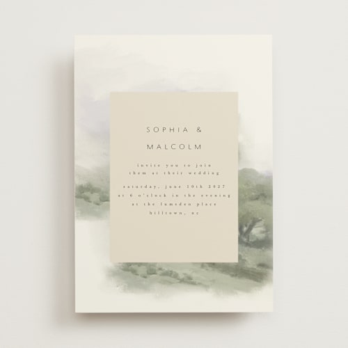 This is a moss wedding invitations with standard by Hannah Williams called hillside printing on signature in standard