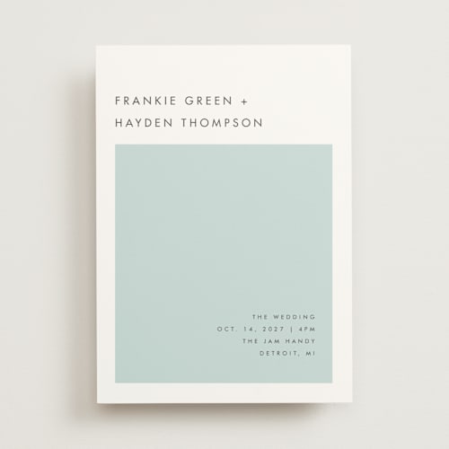 This is a seafoam wedding invitations with standard by Snow and Ivy called colorfield printing on signature in standard