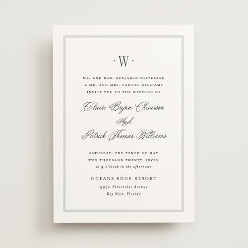 This is a fog wedding invitations with standard by Carolyn MacLaren called dotted classic printing on signature in standard