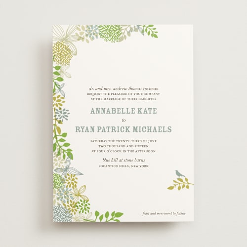 This is a leaf wedding invitations with standard by Andrea Mentzer called fling printing on signature in standard