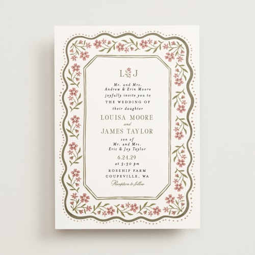 This is a peony wedding invitations with standard by Alethea and Ruth called sweet vintage printing on signature in standard
