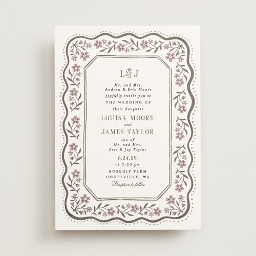 This is a mocha wedding invitations with standard by Alethea and Ruth called sweet vintage printing on signature in standard