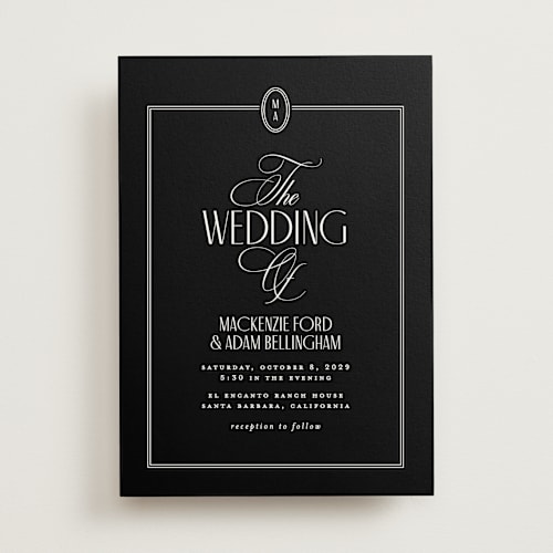 This is a noir wedding invitations with standard by Owl and Toad called sophisticate printing on signature in standard