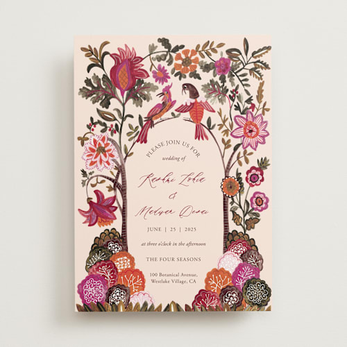 This is a ivory wedding invitations with standard by Caroline Bonne Muller called indian floral chintz lush printing on signature in standard