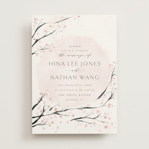 This is a cherry blossom wedding invitations with standard by Stephanie Hawkes called cherry blossoms printing on signature in standard