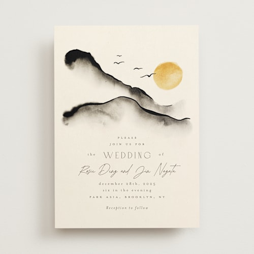 This is a ivory wedding invitations with standard by Anastasia Makarova called ataraxia printing on signature in standard