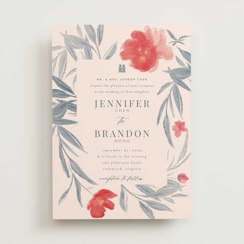This is a saffron wedding invitations with standard by Vera Lim called orient garden printing on signature in standard