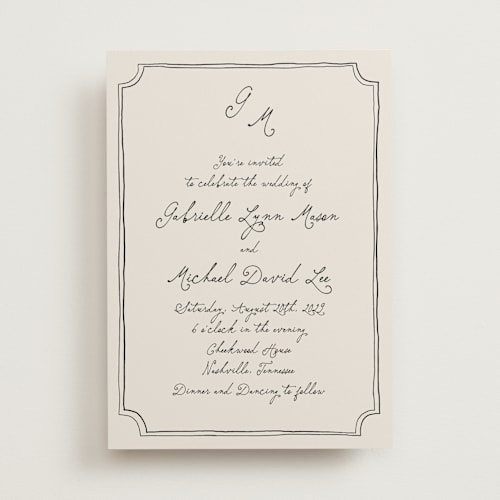 This is a vintage wedding invitations with standard by Kelly Watkins called felicity printing on signature in standard