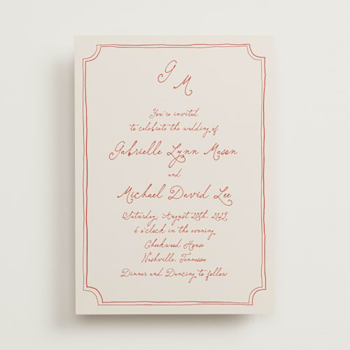 This is a cherry wedding invitations with standard by Kelly Watkins called felicity printing on signature in standard