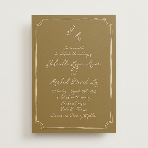 This is a latte wedding invitations with standard by Kelly Watkins called felicity printing on signature in standard