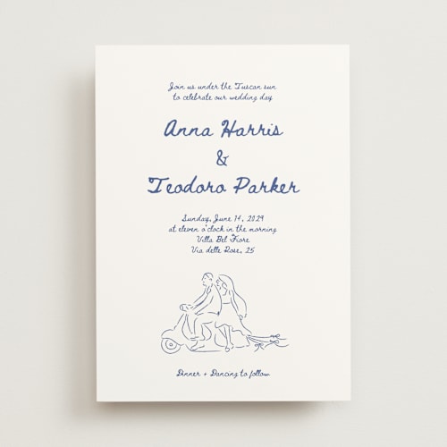This is a cobalt wedding invitations with standard by Helena Vitto called amore mio printing on signature in standard
