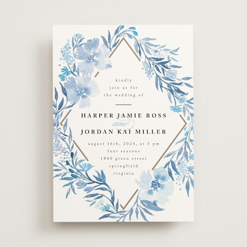 This is a sky wedding invitations with standard by Qing Ji called poetic blue printing on signature in standard
