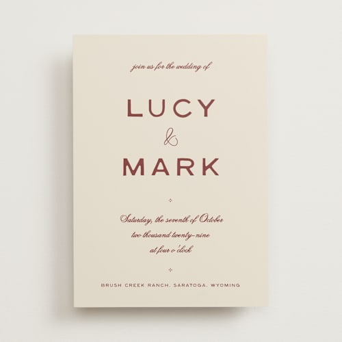 This is a rust wedding invitations with standard by Ani Somi called rose ink printing on signature in standard