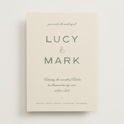 This is a sage wedding invitations with standard by Ani Somi called rose ink printing on signature in standard