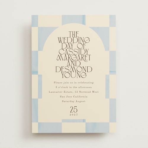 This is a ivory wedding invitations with standard by Baumbirdy called checker wash printing on signature in standard