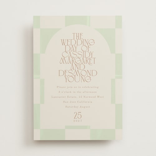 This is a mint wedding invitations with standard by Baumbirdy called checker wash printing on signature in standard