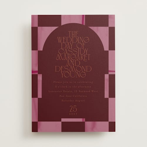 This is a scarlet wedding invitations with standard by Baumbirdy called checker wash printing on signature in standard