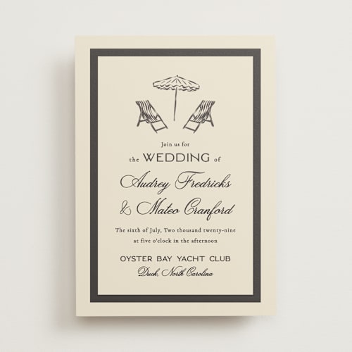 This is a blackbeard wedding invitations with standard by Jackie Crawford called kitty hawk printing on signature in standard