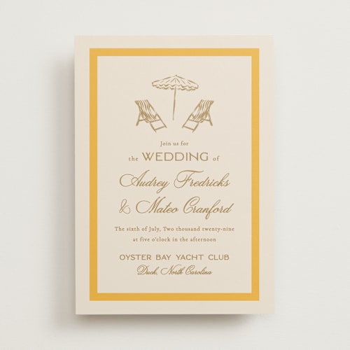This is a sunshine wedding invitations with standard by Jackie Crawford called kitty hawk printing on signature in standard