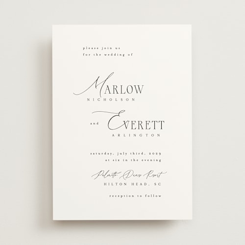 This is a silk wedding invitations with standard by Kelly Schmidt called scripted initials printing on signature in standard