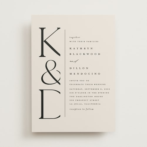 This is a ecru wedding invitations with standard by Erica Krystek called modern monogram printing on signature in standard