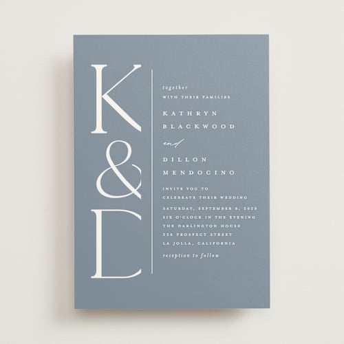 This is a hydrangea wedding invitations with standard by Erica Krystek called modern monogram printing on signature in standard