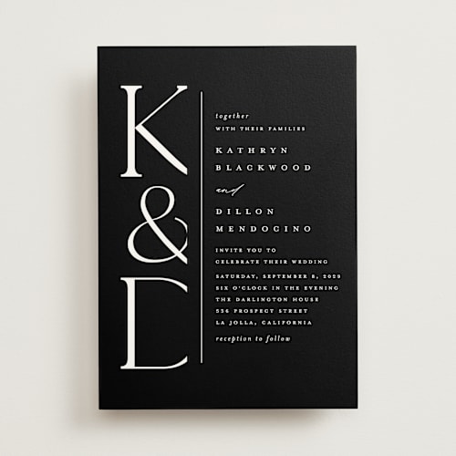 This is a midnight wedding invitations with standard by Erica Krystek called modern monogram printing on signature in standard