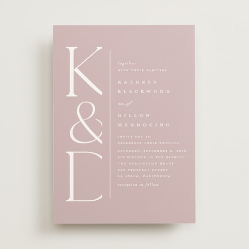 This is a rose wedding invitations with standard by Erica Krystek called modern monogram printing on signature in standard