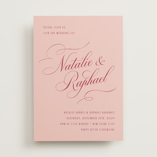 This is a berry wedding invitations with standard by Hooray Creative called scripted names printing on signature in standard