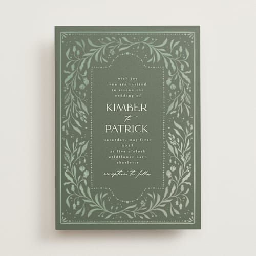 This is a sage wedding invitations with standard by Ashley DeMeyere called porcelain printing on signature in standard