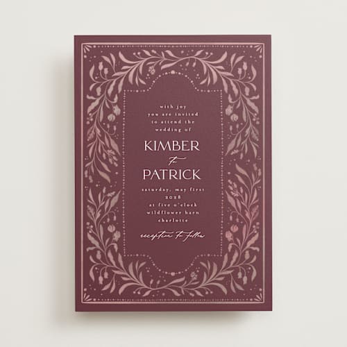 This is a bordeaux wedding invitations with standard by Ashley DeMeyere called porcelain printing on signature in standard