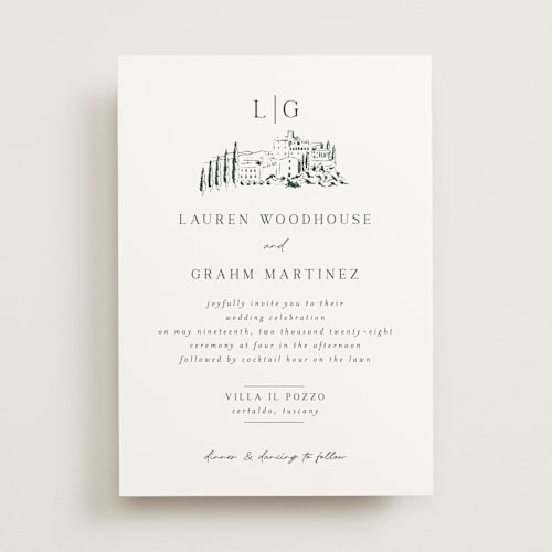 This is a broccoli wedding invitations with standard by Shiny Penny Studio called countryside villa printing on signature in standard