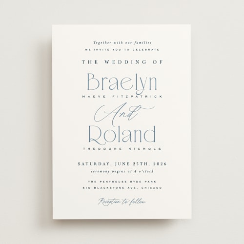 This is a navy wedding invitations with standard by Hooray Creative called modern romance printing on signature in standard