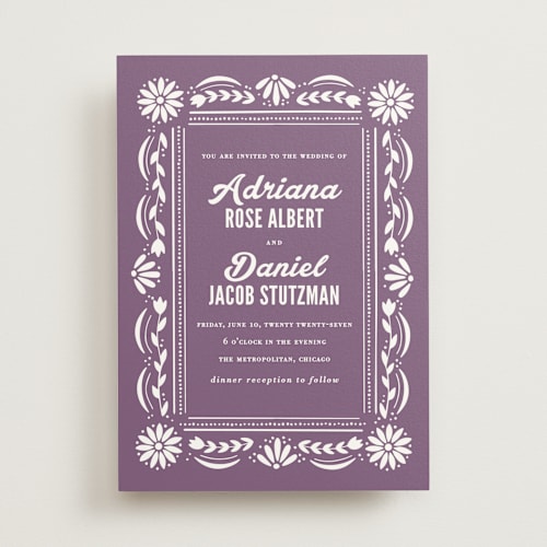 This is a berry wedding invitations with standard by Jessie Steury called pretty picado printing on signature in standard